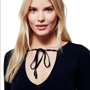 Free People Long Sleeve Tie-neck Top